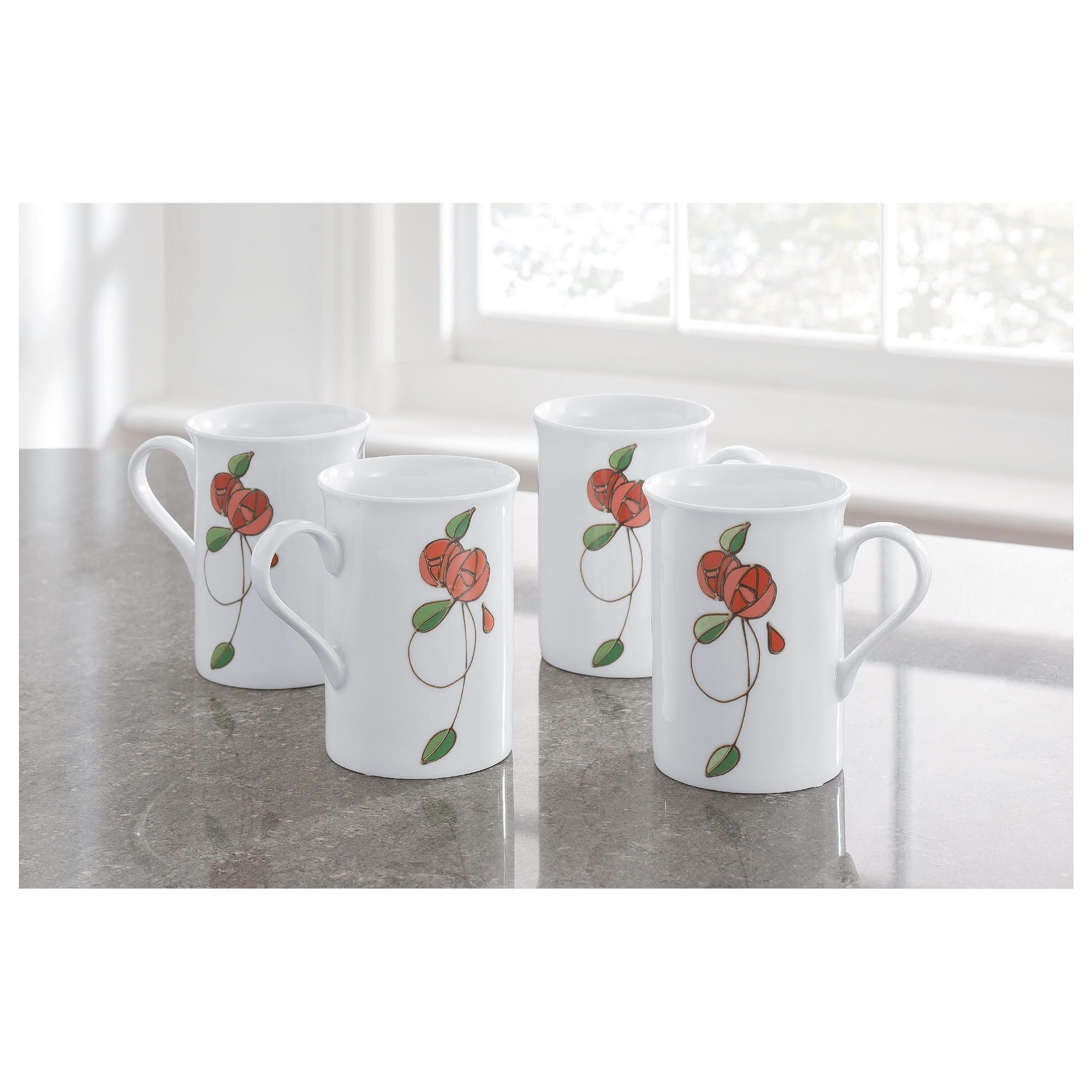 Tesco Art Deco Rose Fine Bone China Mug, 4 Pack