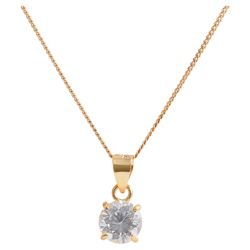 Gold Plated Silver Cubic Zirconia Solitaire Pendant 46cm