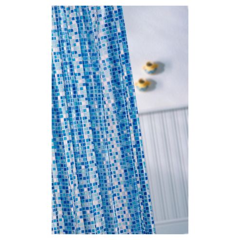 Image of Croydex Vinyl Shower Curtain, Blue Mosaic