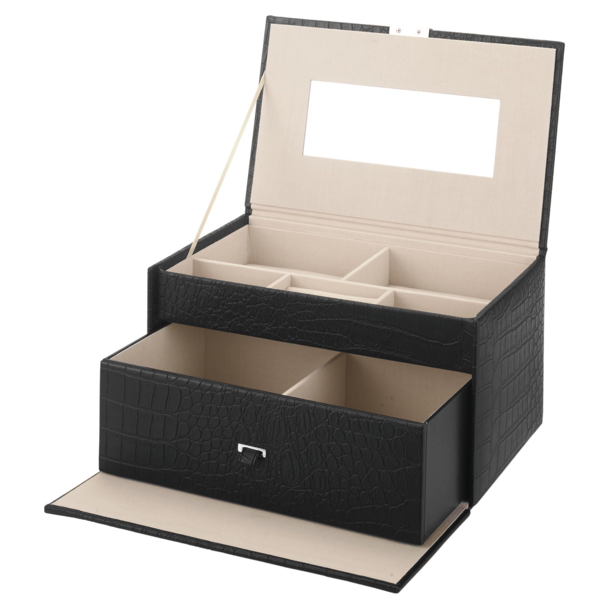LC Large Black Croc Effect Jewellery Box 