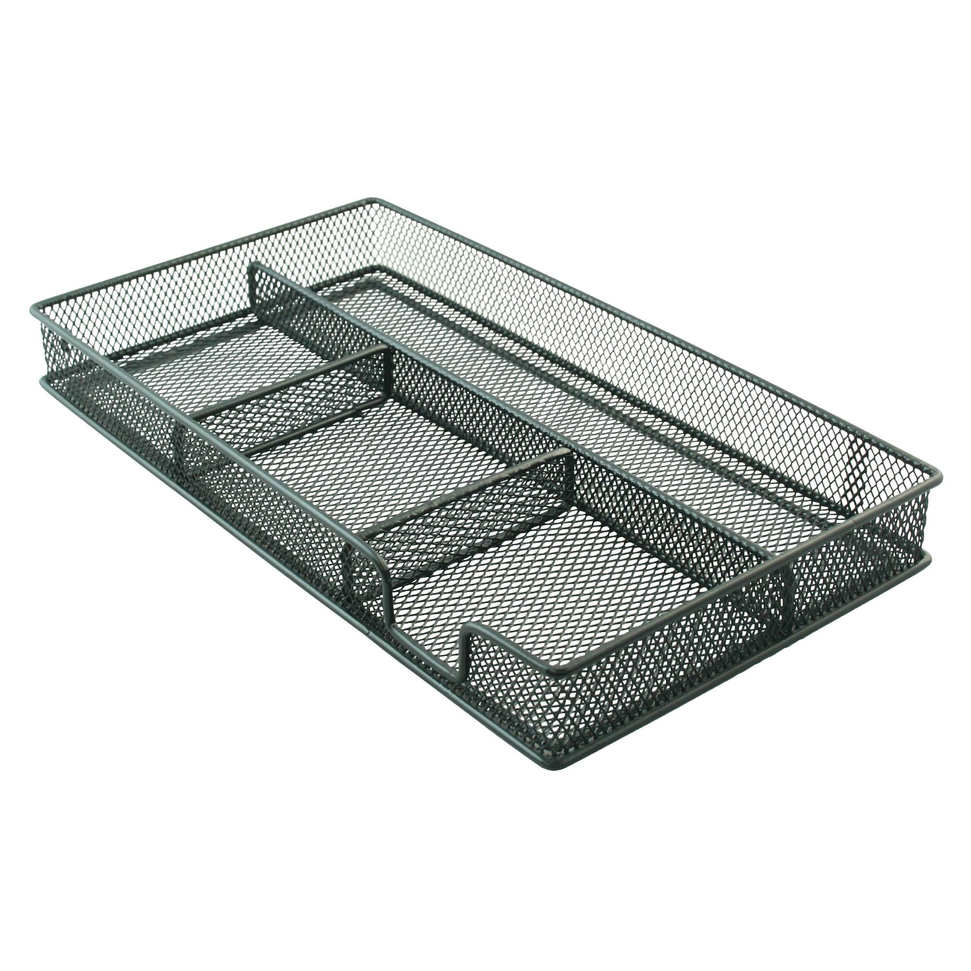 Metal, mesh drawer organiser. Black