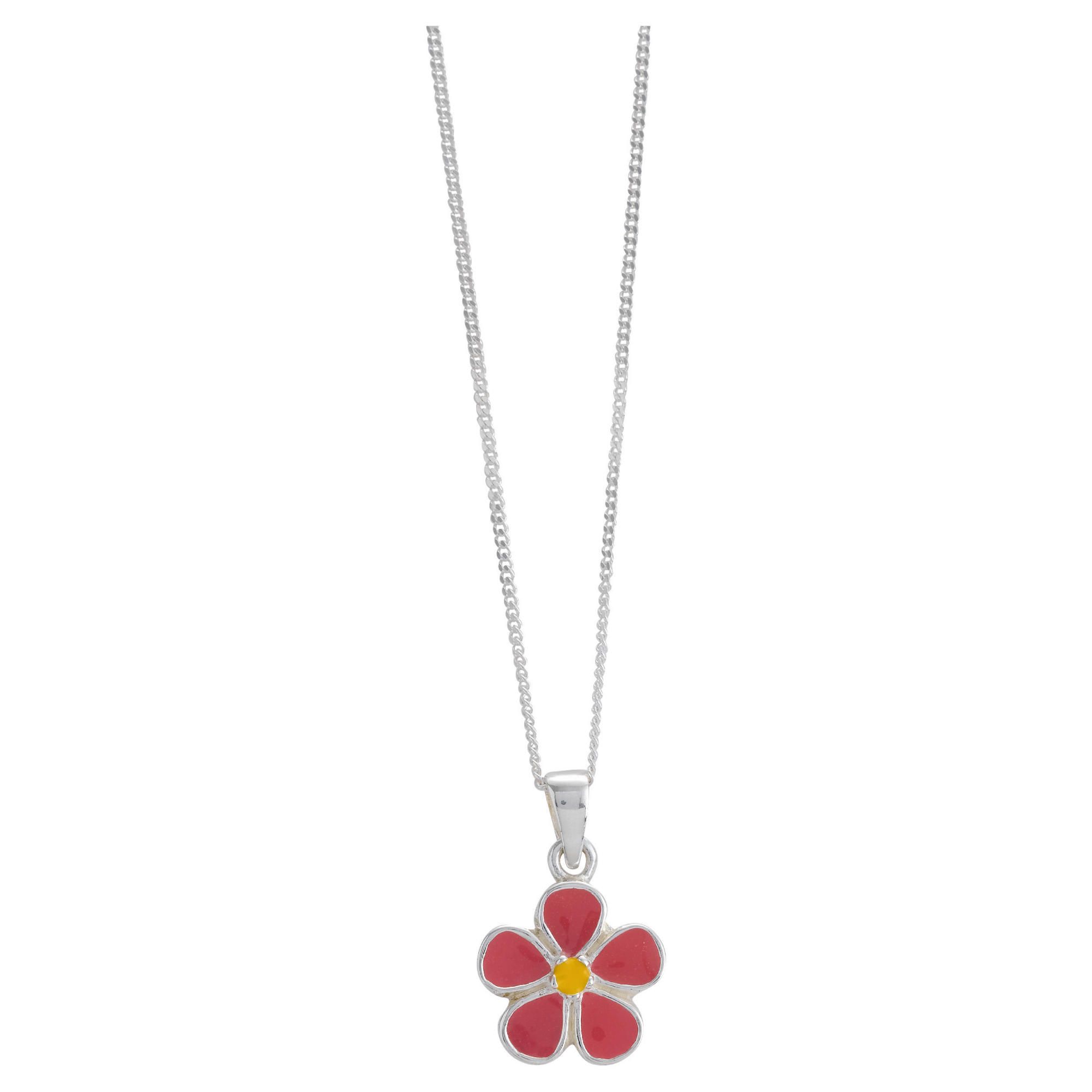 Girls Sterling Silver Pink Enamel Flower Pendant 