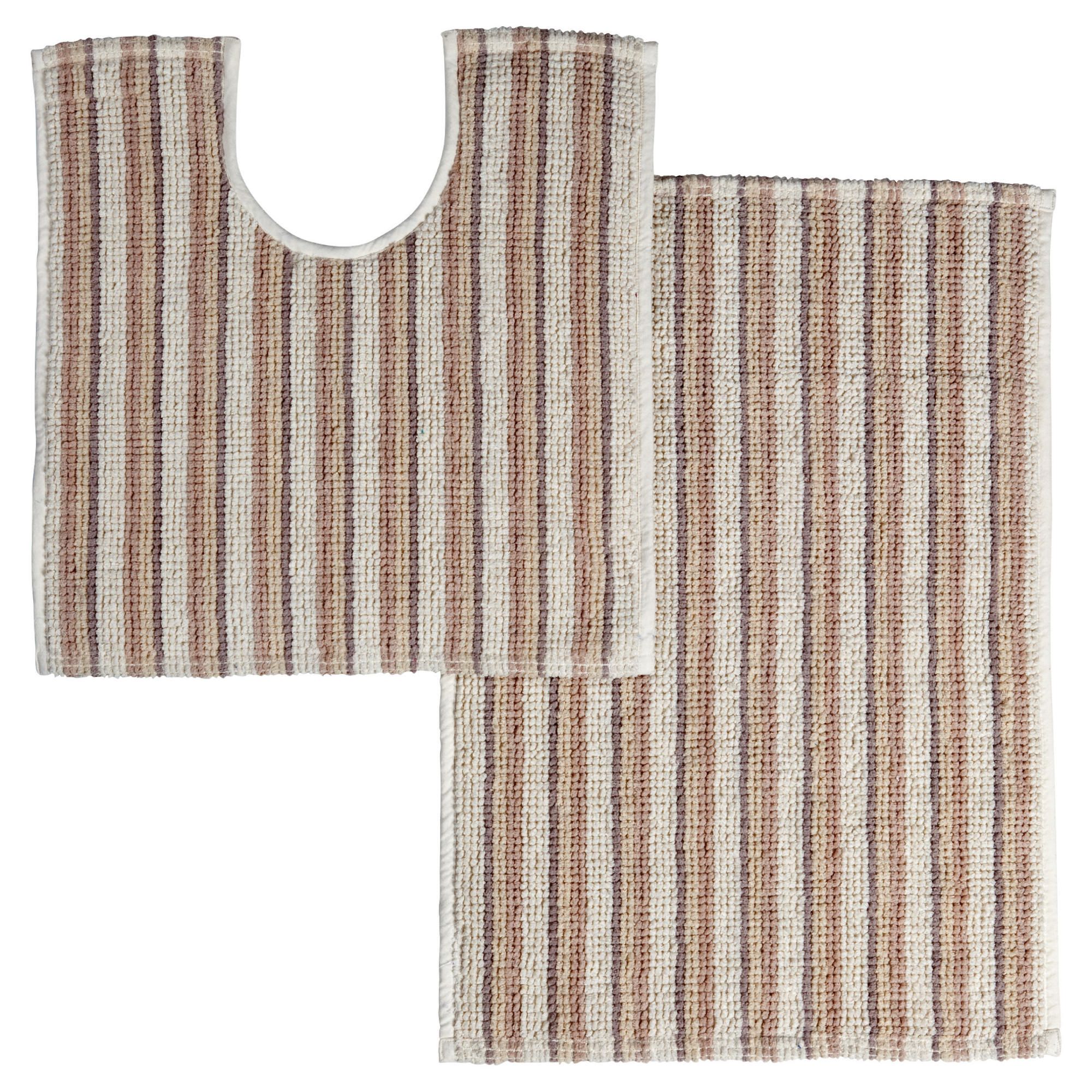 Tesco Pedestal and Bath Mat Set Neutral Stripe
