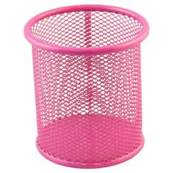 Metal, mesh pencil holder. Pink