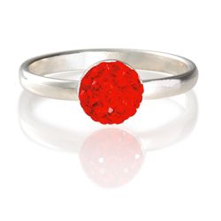 Sterling Silver Red Crystal Set Stacking Ring, Small