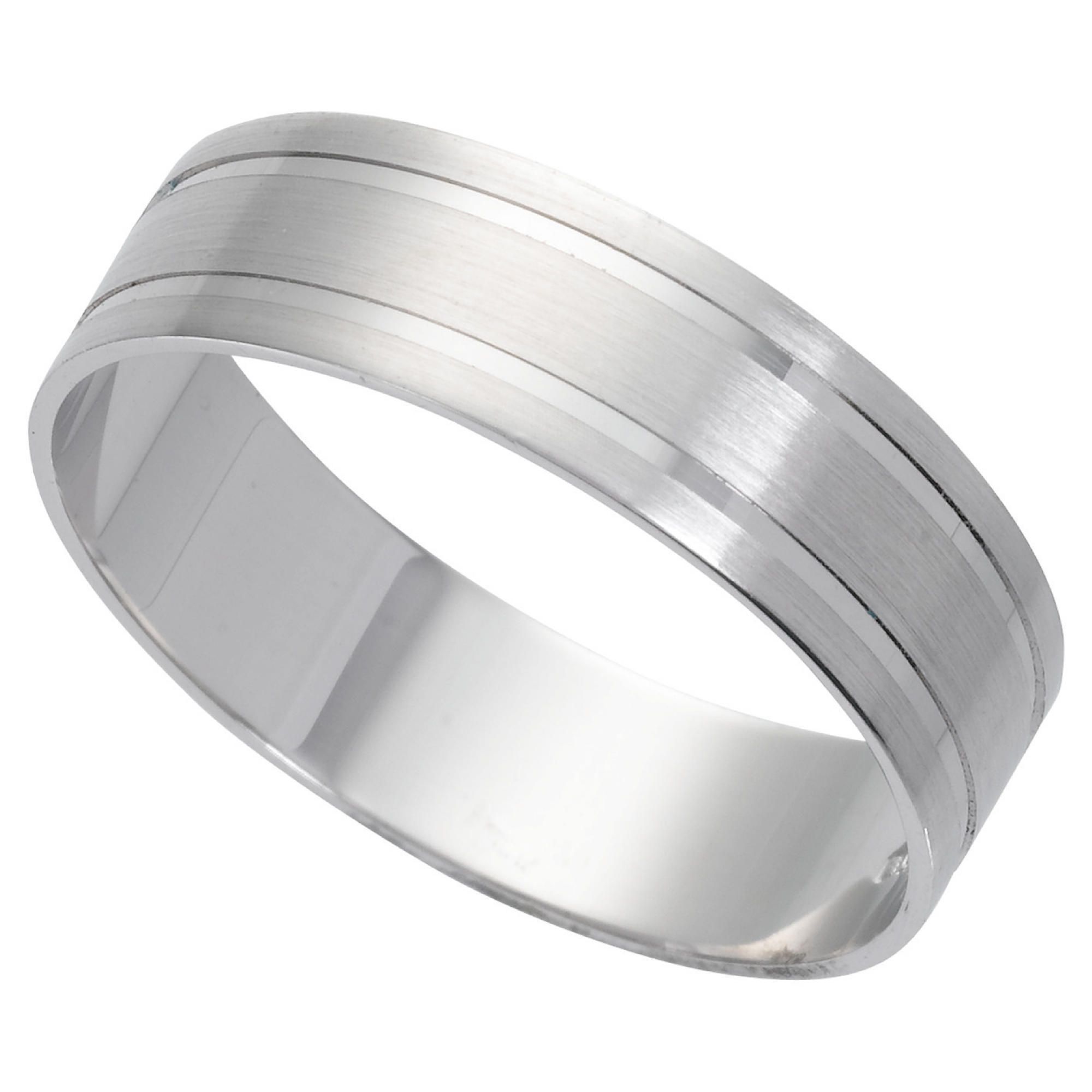 9ct White Gold Mens Satin Finish 6mm Wedding Ring, U