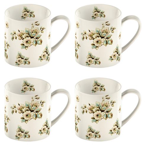 Image of Katie Alice Set Of 4 Cream Flowers Can Mugs