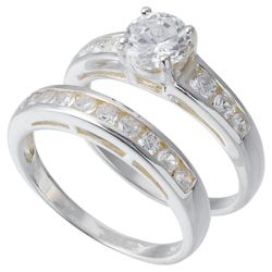 Sterling Silver Pearl & Cubic Zirconia Bridal Set, K