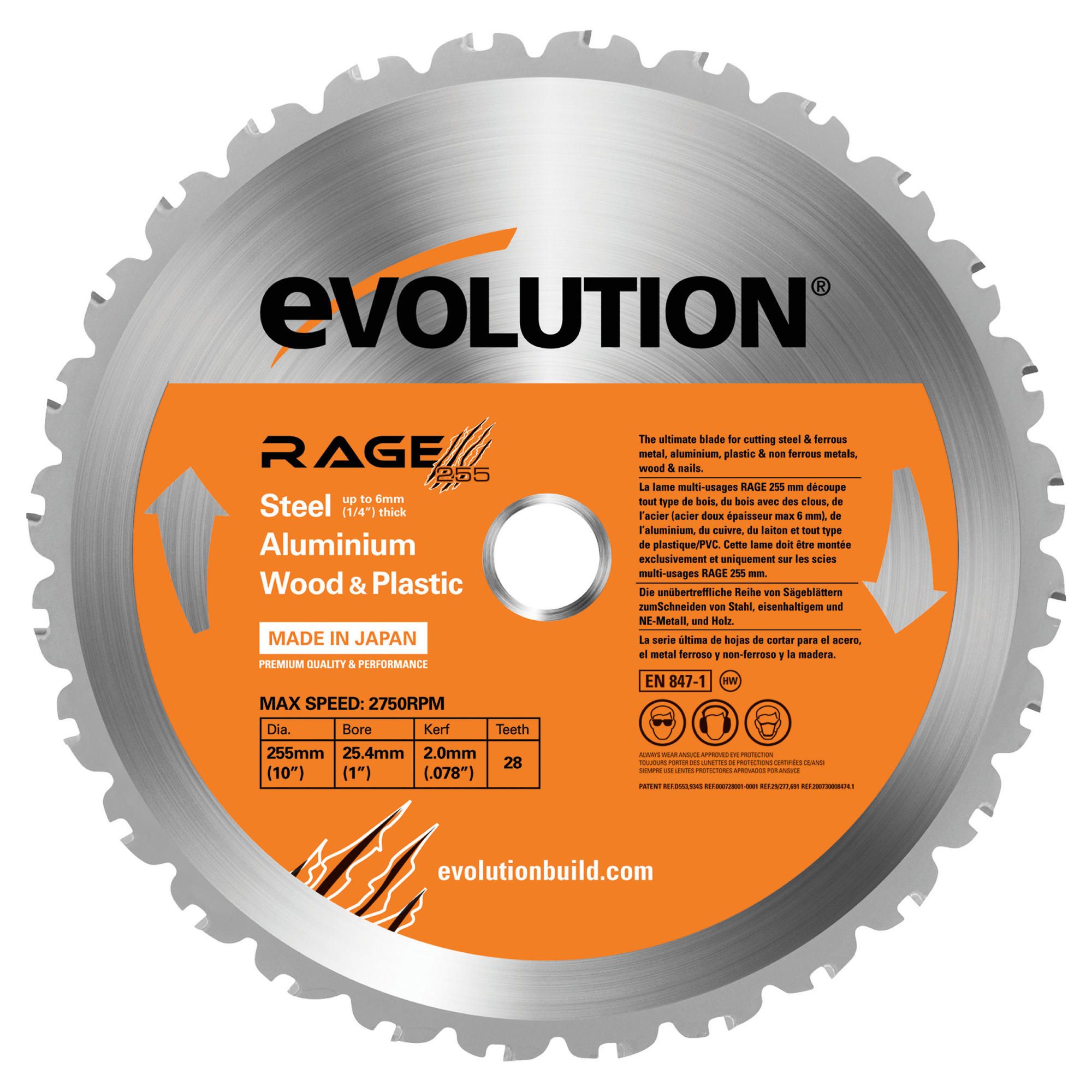 Evolution RAGE 255mm Multipurpose TCT Blade (Orange)