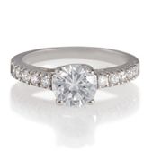 Platinum Plated Silver Solitaire Ring, M