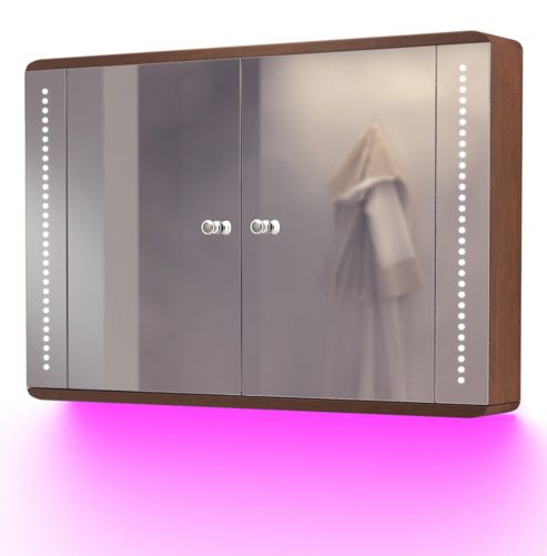 Image of Ambient Solid Oak Bathroom Cabinet With Demister, Sensor & Shaver Socket K83p