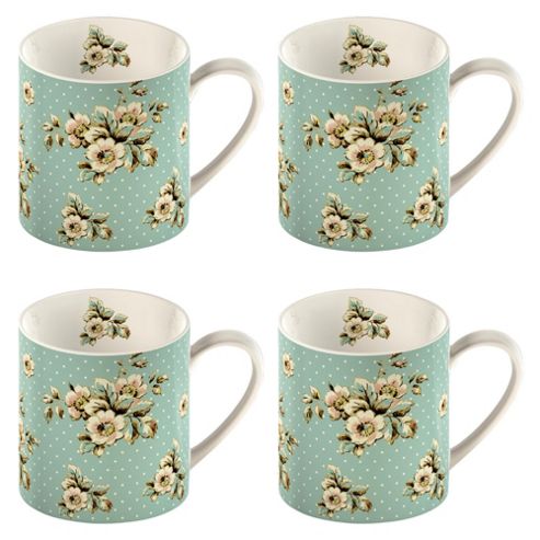 Image of Katie Alice Blue Flowers Set Of 4 Can Mugs