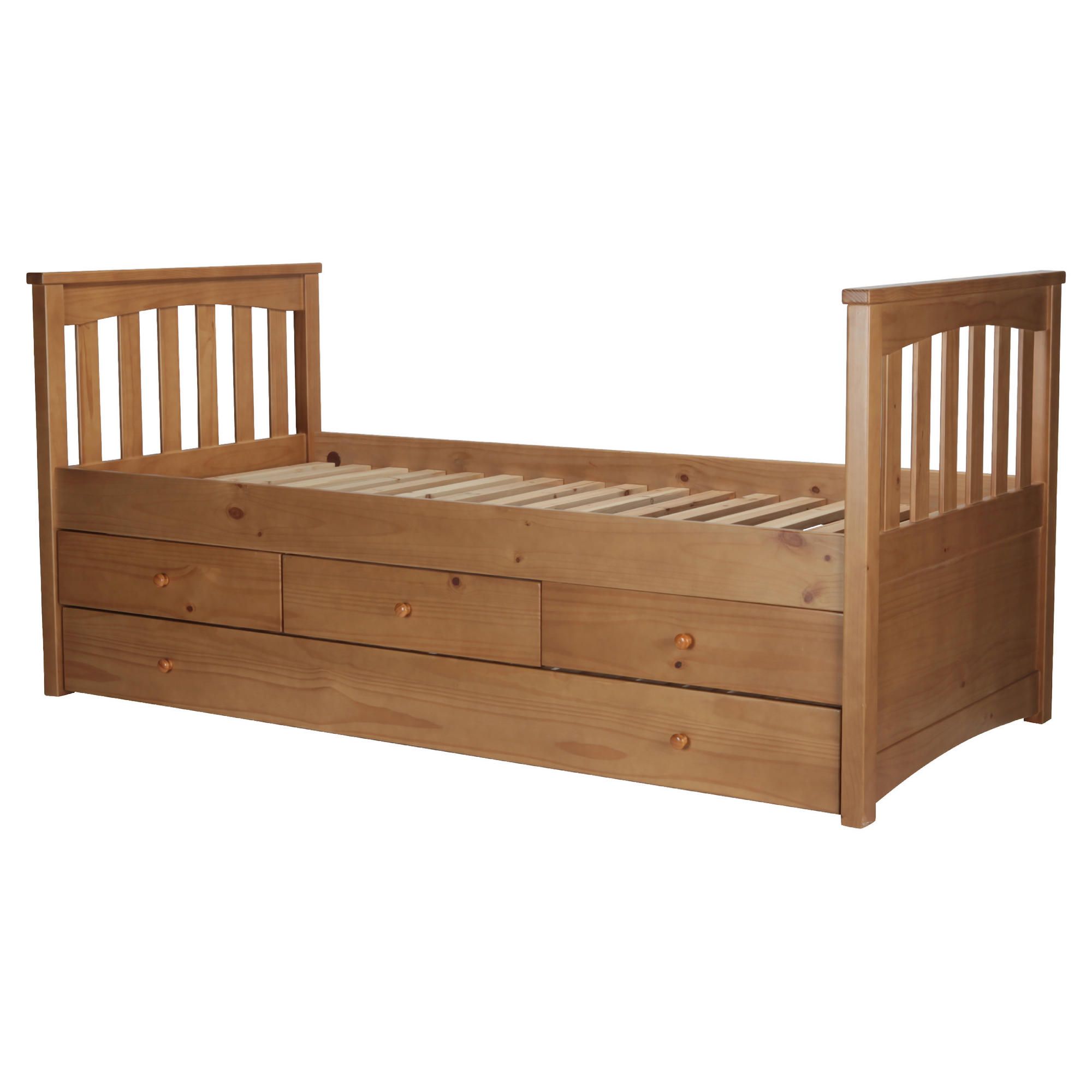 Kids Captains Bed Frame, Natural Pine with Oak Stain at Tesco Direct