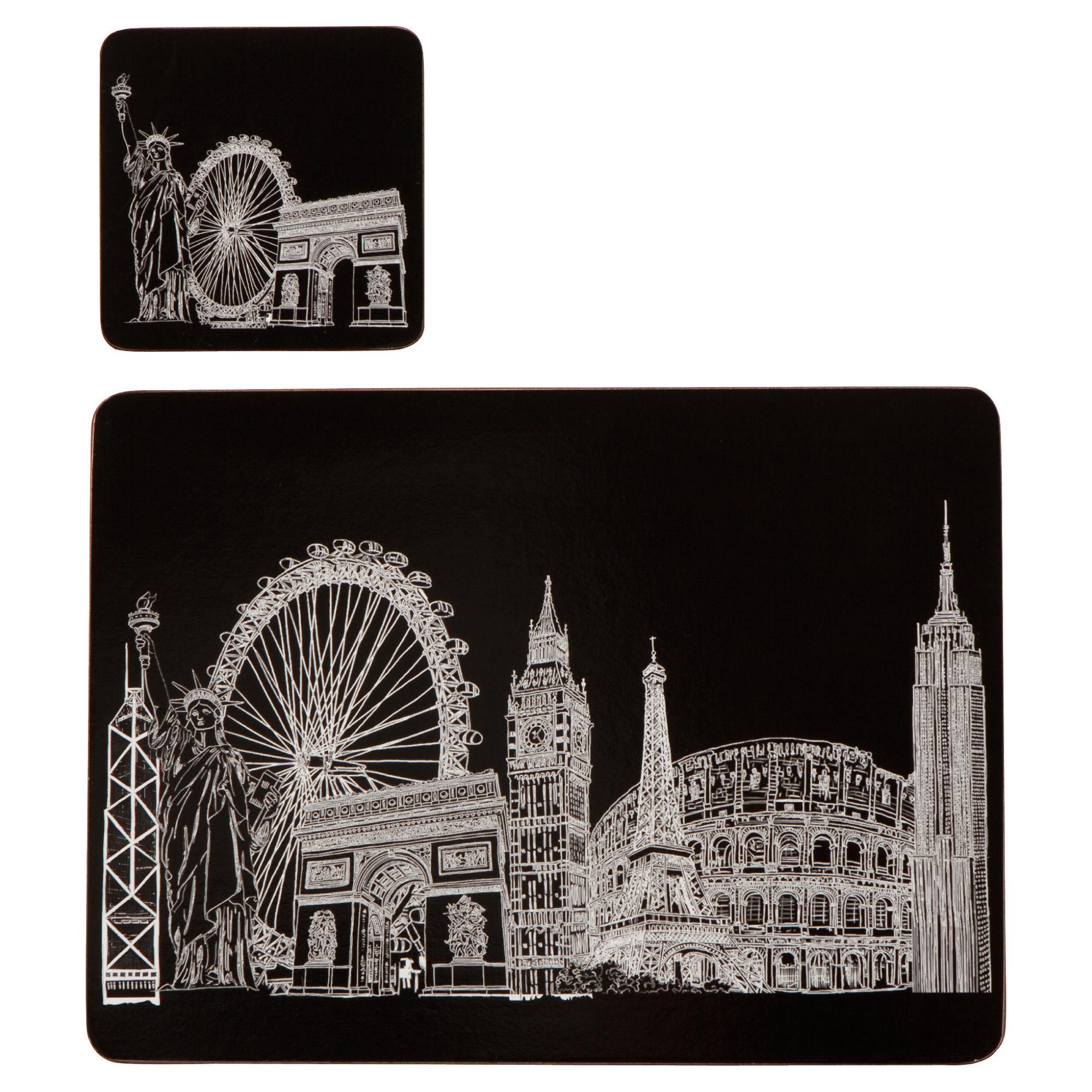 Skyline 4 pack of placemats & coasters
