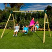 Plum Colobus Wooden Garden Swing Set with Double Swing and 2 Seat Glider