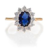 Gold Plated Silver Synthetic Sapphire & CZ Ring, P