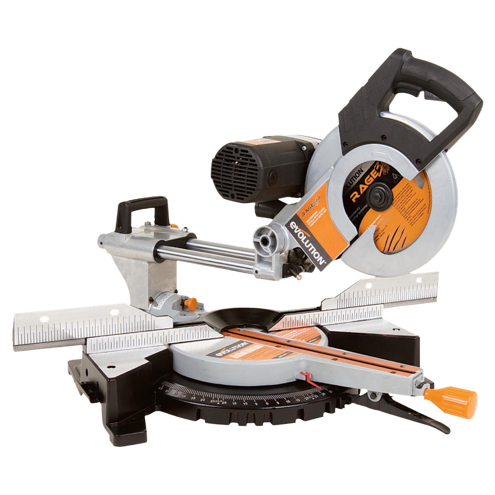 Evolution RAGE3-DB Multipurpose Double Bevel Sliding Mitre Saw (Orange)