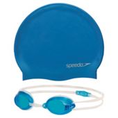 Speedo Jet Goggles & Swimming Hat Set, 6-14, Blue