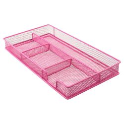 Metal, mesh drawer organiser. Pink