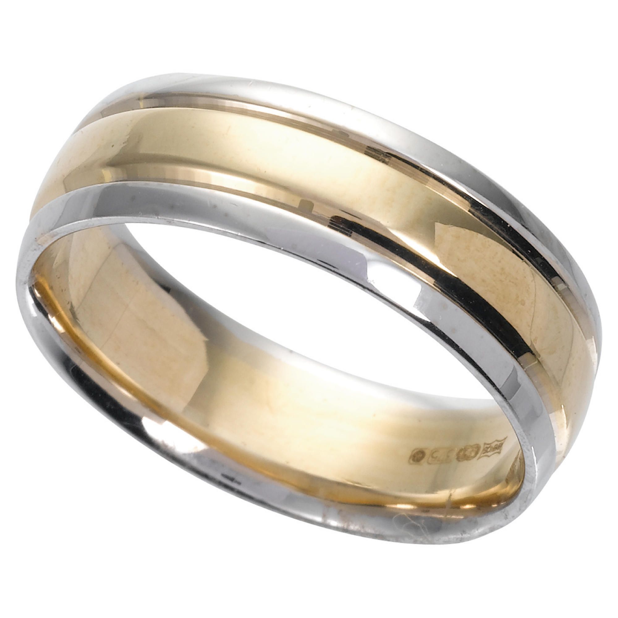 9ct Gold Mens 6mm Two Tone Court Wedding Ring, R