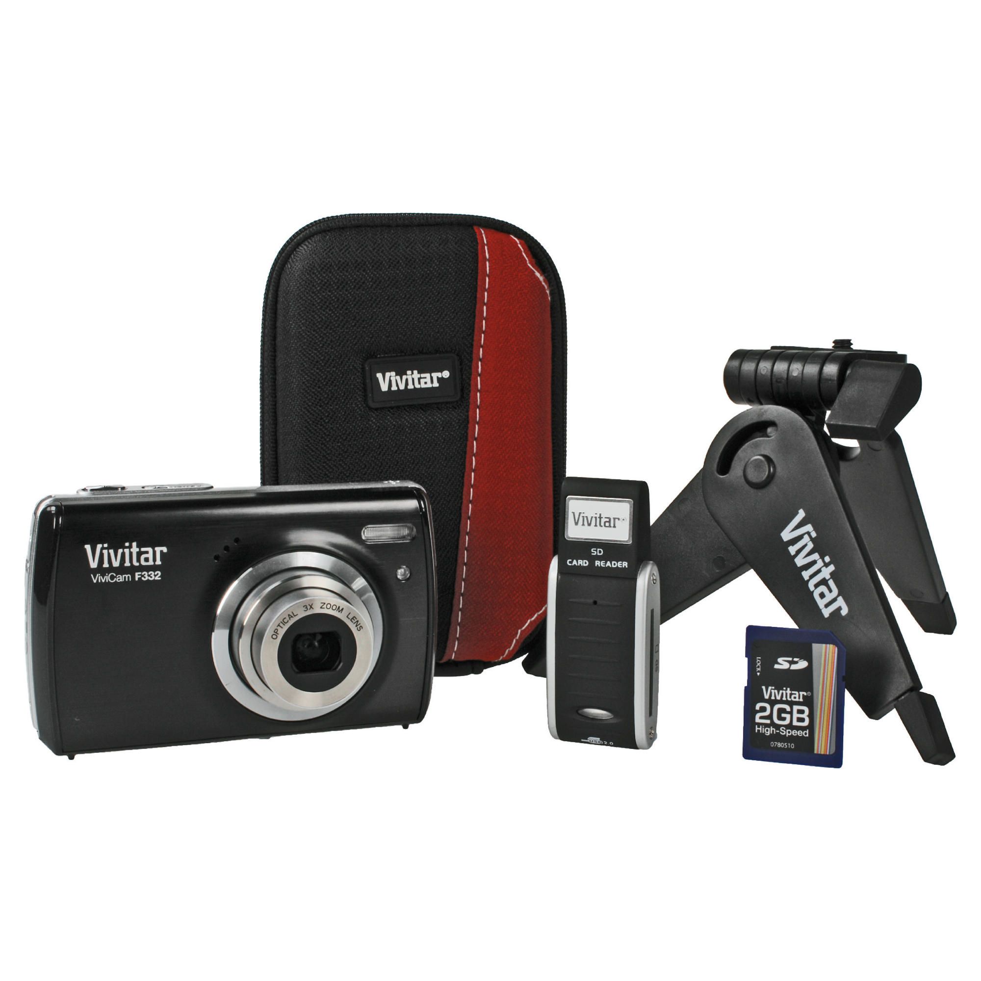 Vivitar VF332 14MP Digital Camera with Free Accessory Kit Black