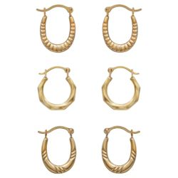 Set of 3 9ct Gold Creole Earrings