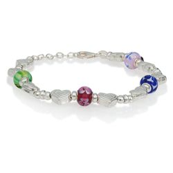 Sterling Silver Heart and Multi Bead Bracelet