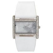 Diamante Rectangular White Strap Ladies