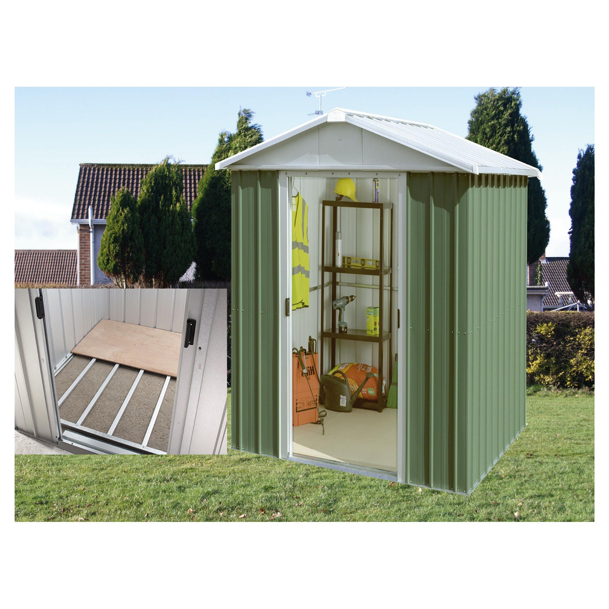 yardmaster 7'5x6'9 apex metal shed with floor support