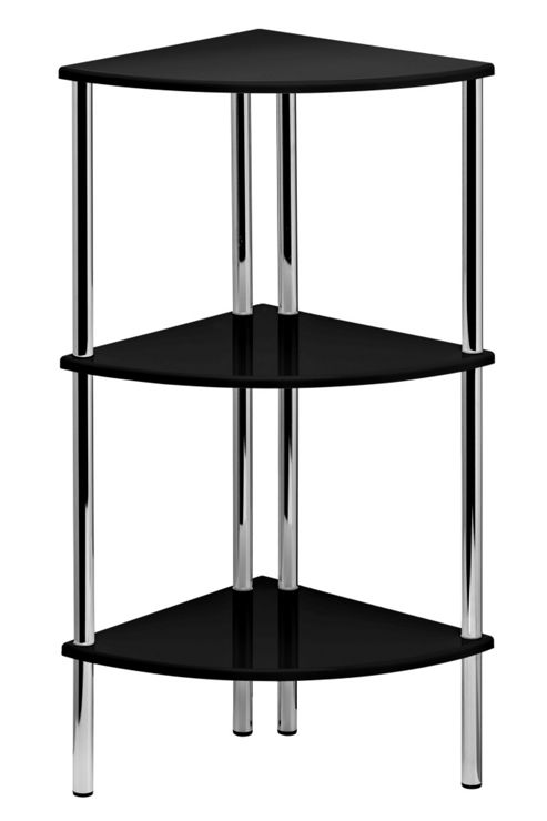 Image of Premier Housewares Three Tier Corner Shelf Unit With Chrome Frame - Black High Gloss