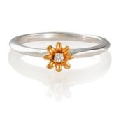 Sterling Silver Stacking Ring with Gold Plated Floeer Detail, Large