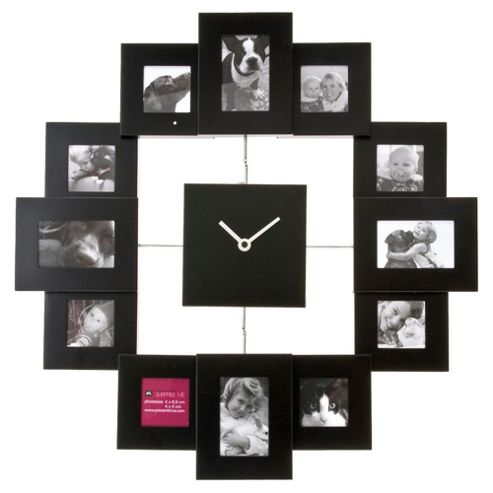 Image of Present Time Photo Frame Clock Family Time Black
