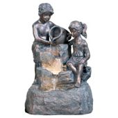Children at brook fountain