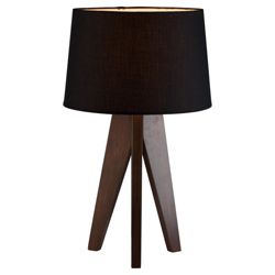Tesco Lighting Tripod wooden table lamp Dark Wood Black Shade