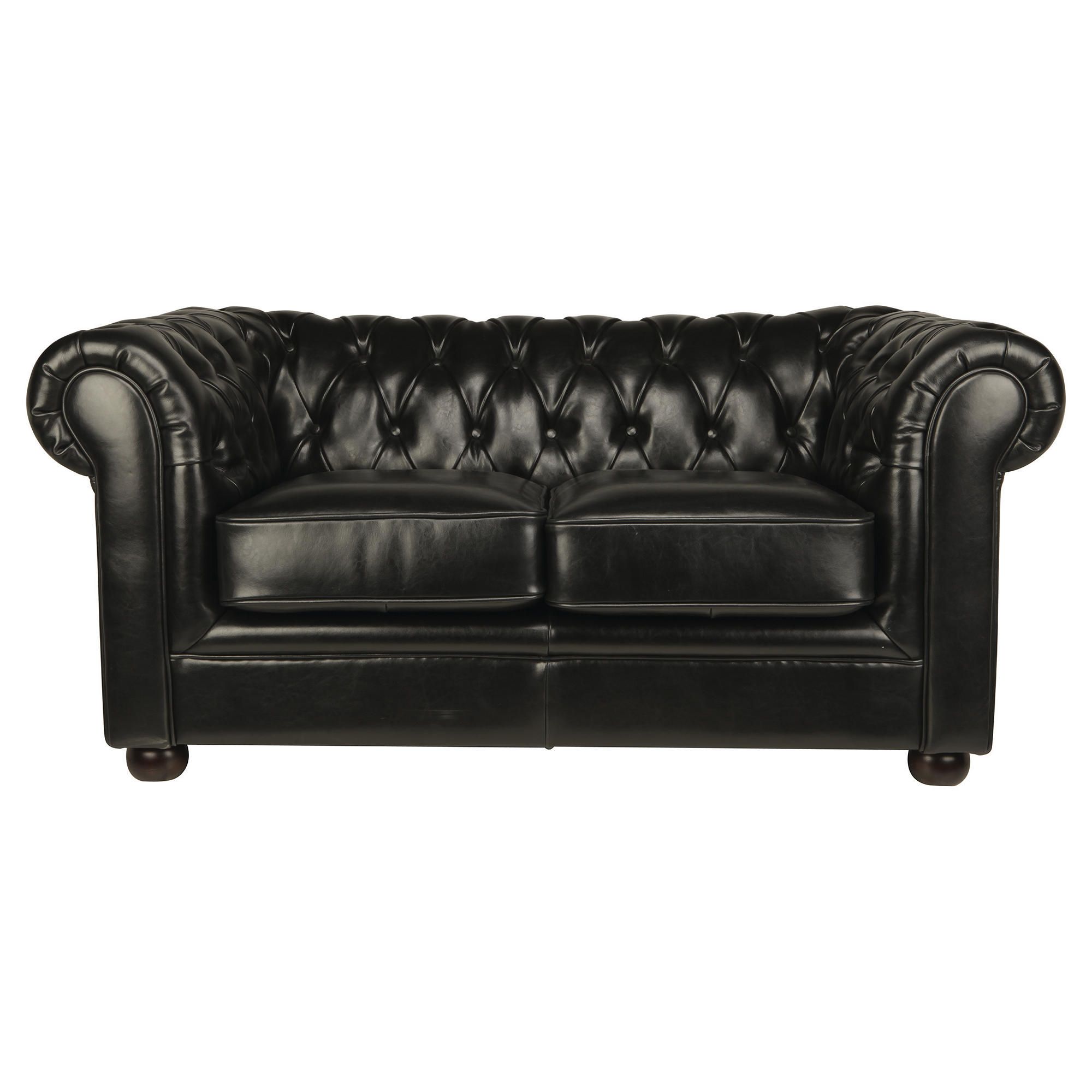 Chesterfield Small Leather Sofa, Black at Tesco Direct