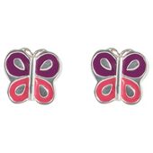 Girls Sterling Silver Enamel Butterfly Earrings