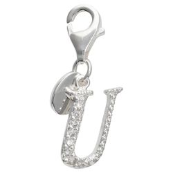 Sterling Silver Cubic Ziconia 'U' Initial Charm
