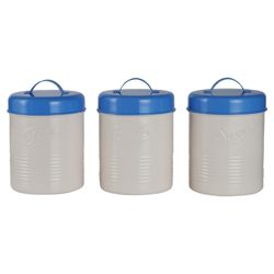 Tesco Enamel Tea, Coffee and Sugar Canister Set, Cream and Blue