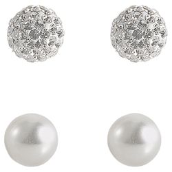 Sterling Silver Clear Crystal and Pearl Earrings Set