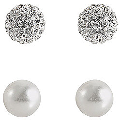 Sterling Silver Clear Crystal and Pearl Earrings Set Sterling Silver Clear Crystal and Pearl Earrings Set