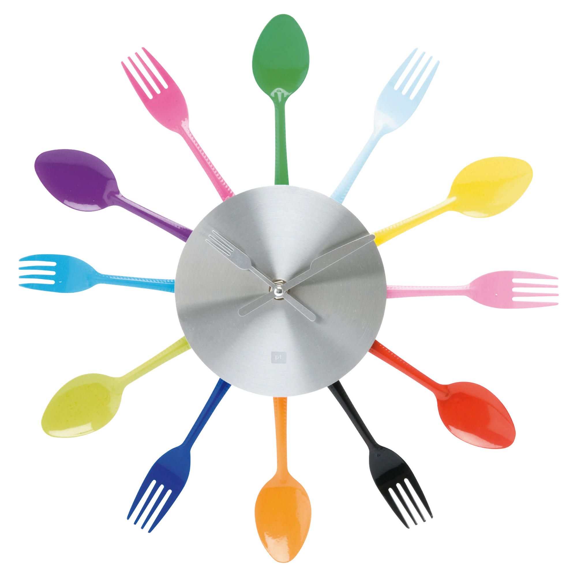 Present Time Wall Clock Silverware Utensils Steel multi colour