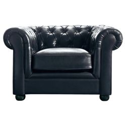 Chesterfield Leather Armchair, Black