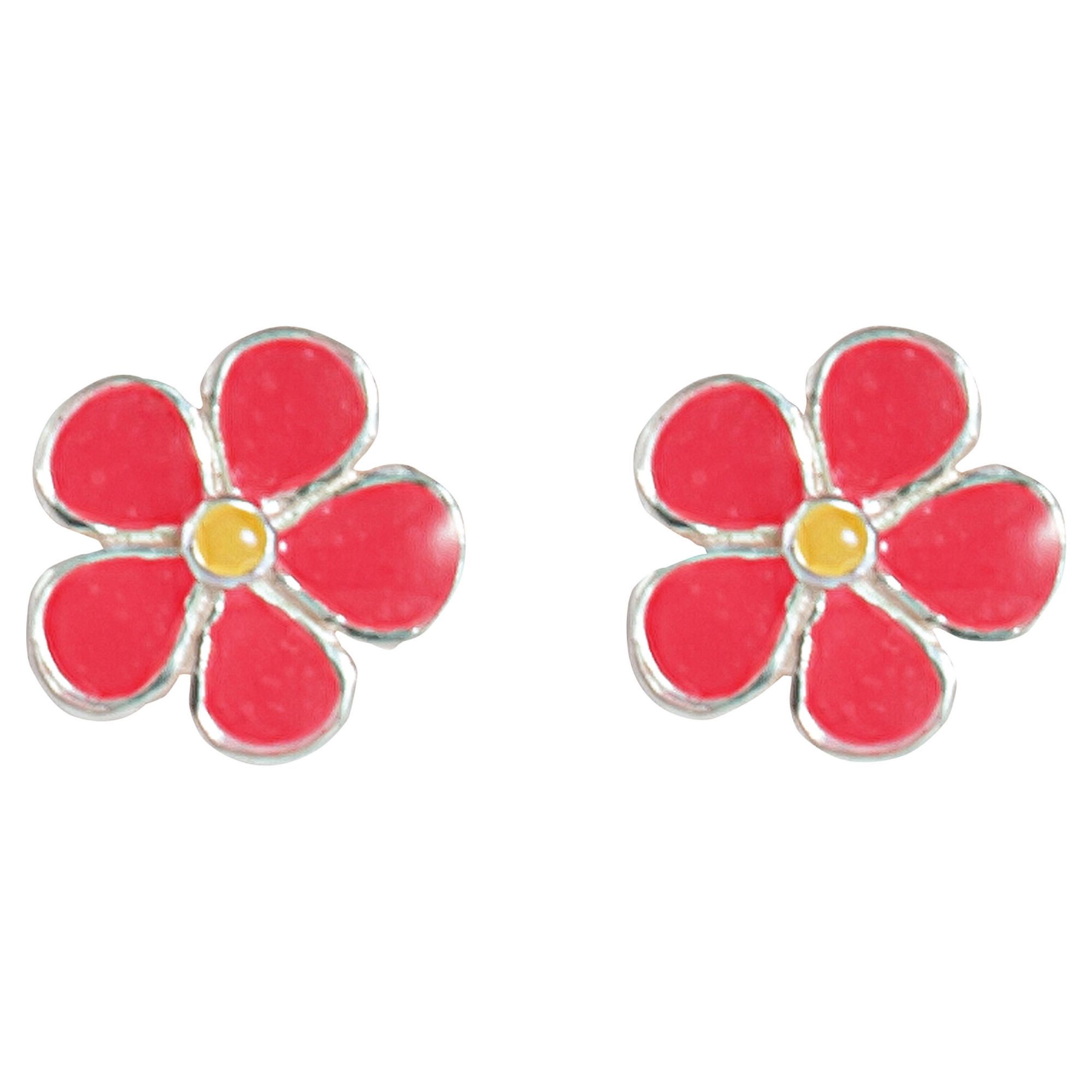 Girls Sterling Silver Pink Enamel Flower Earrings Girls Sterling Silver Pink Enamel Flower Earrings