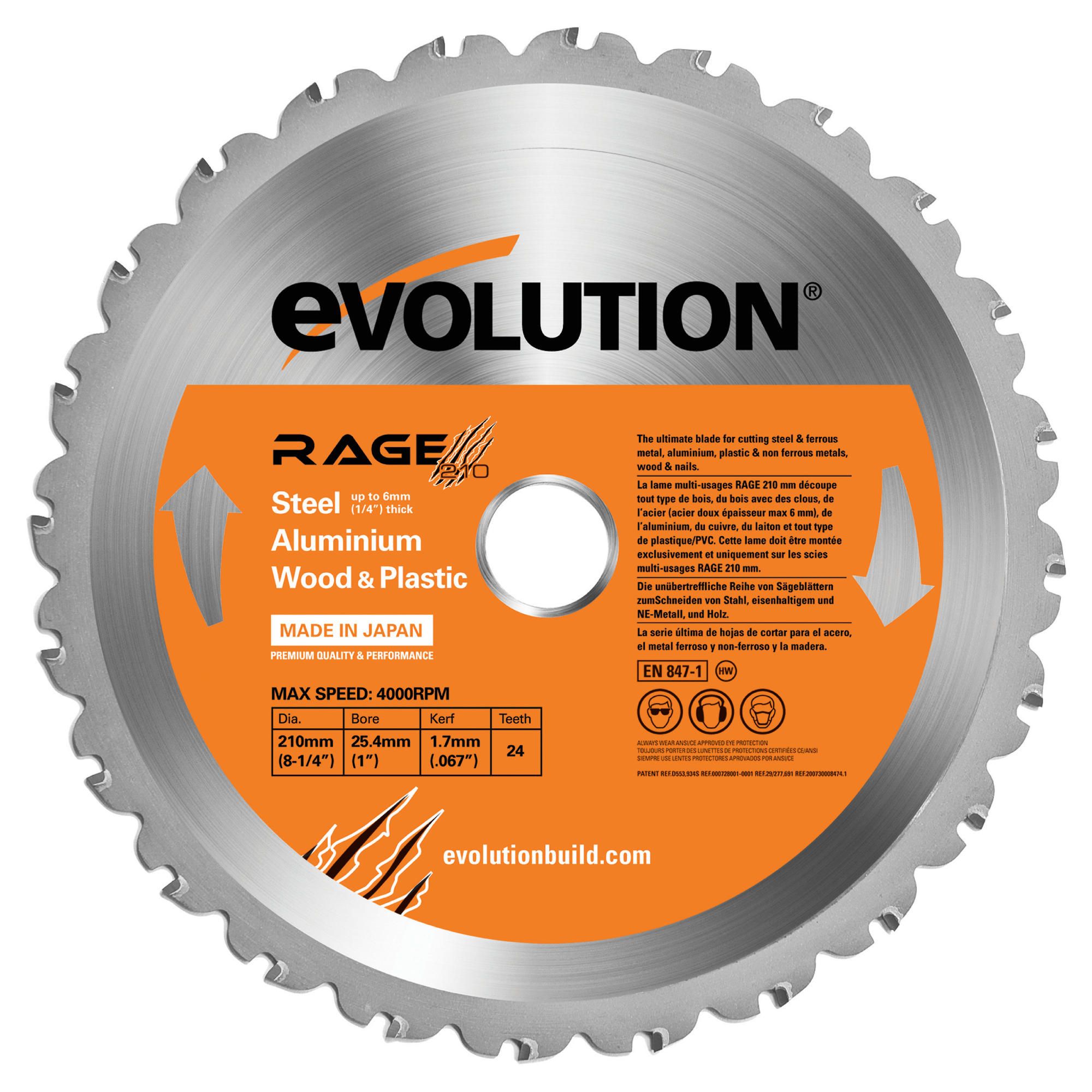 Evolution RAGE 210mm Multipurpose TCT Blade (Orange)