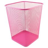 Metal, mesh waste paper bin. Pink