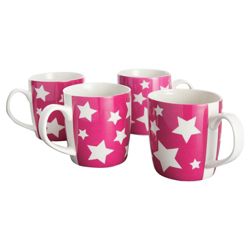 Tesco Star Set of 4 Mugs, Pink