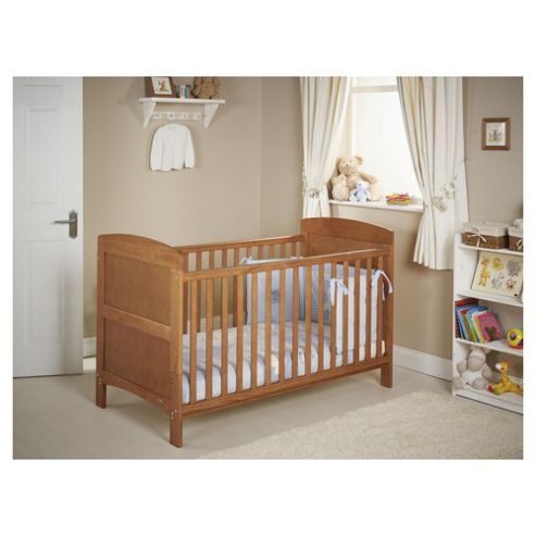 Image of Obaby Grace 4 Piece Cot Bed Set, Country Pine Cot Bed With Blue Bedding