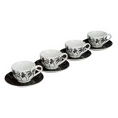 Tesco White Shadow Tree Teacup & Saucer, 4 Pack