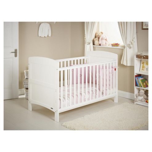 Image of Obaby Grace 4 Piece Cot Bed Set, White Cot Bed With Pink Bedding