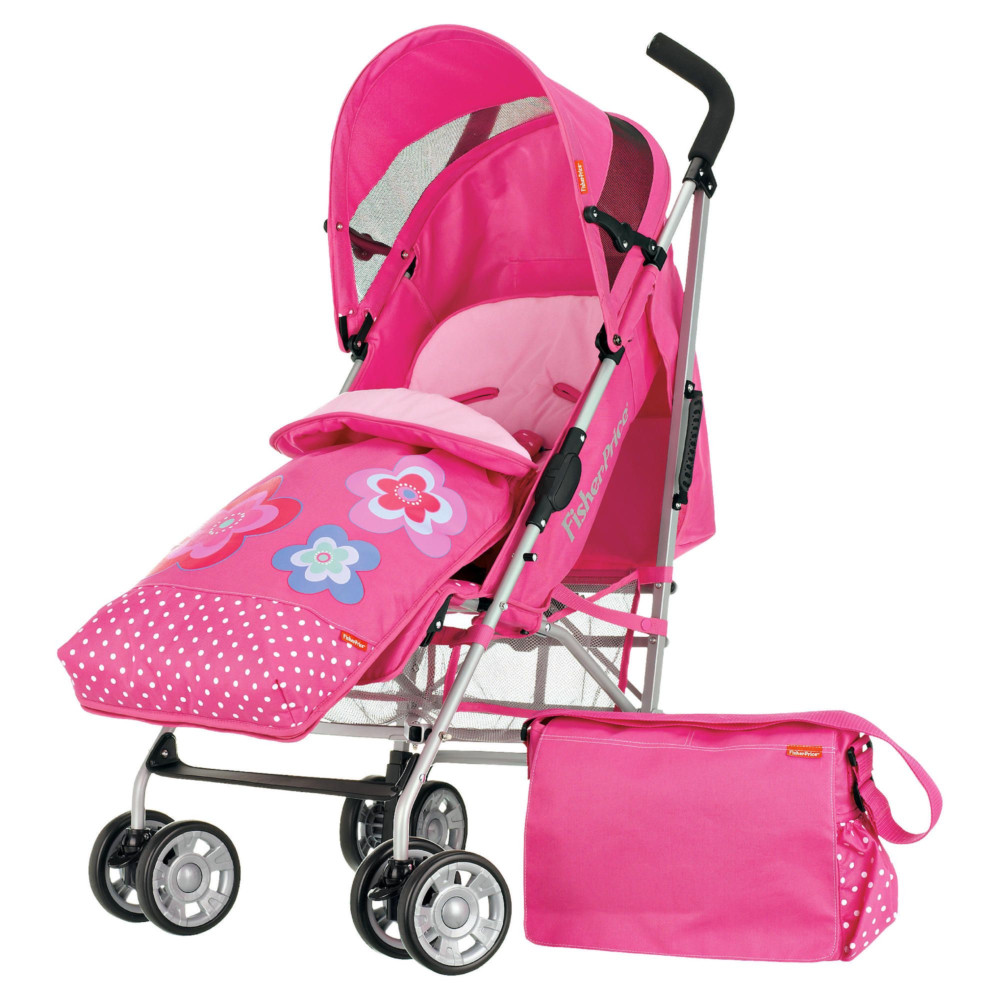 Fisher Price Pushchair, Footmuff & Changing Bag, Birth +, Pink Petals